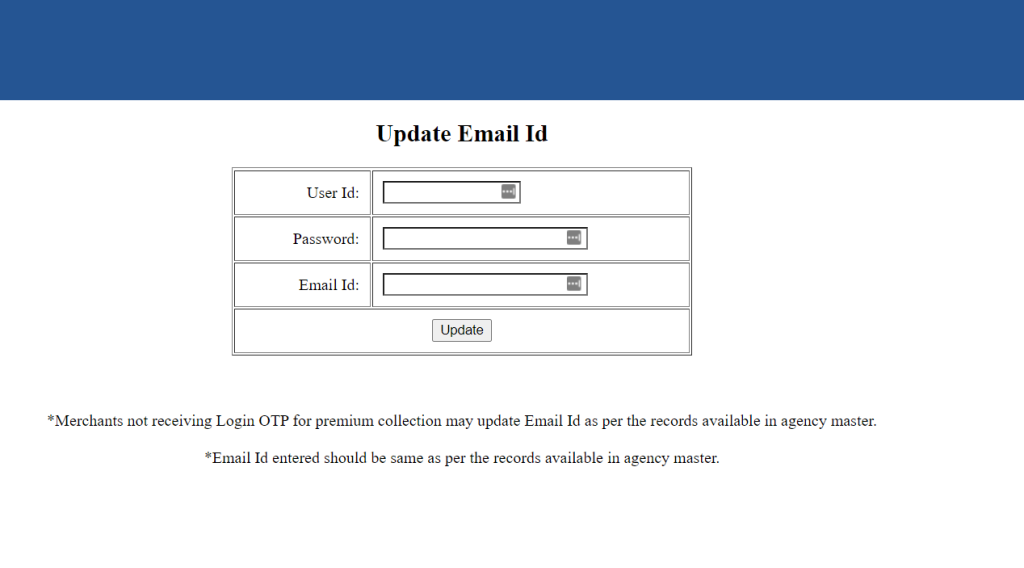 Update LIC Merchant Email ID