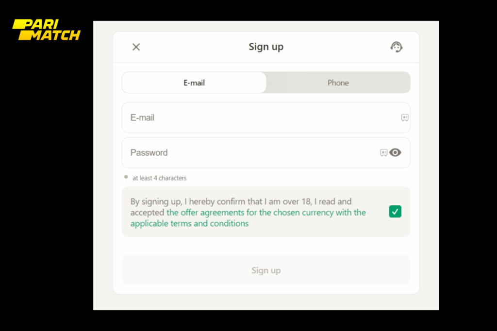 Parimatch Registration Steps