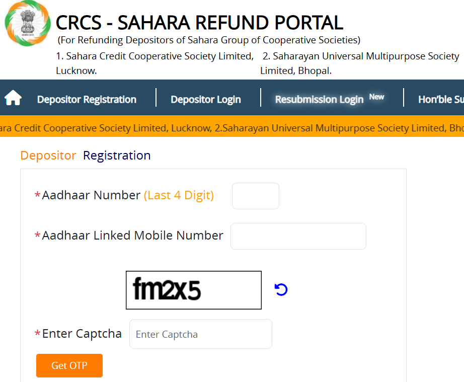 Register on the CRCS Sahara Refund Portal