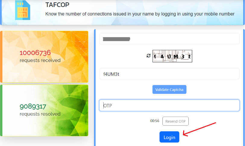 TAFCOP Portal login